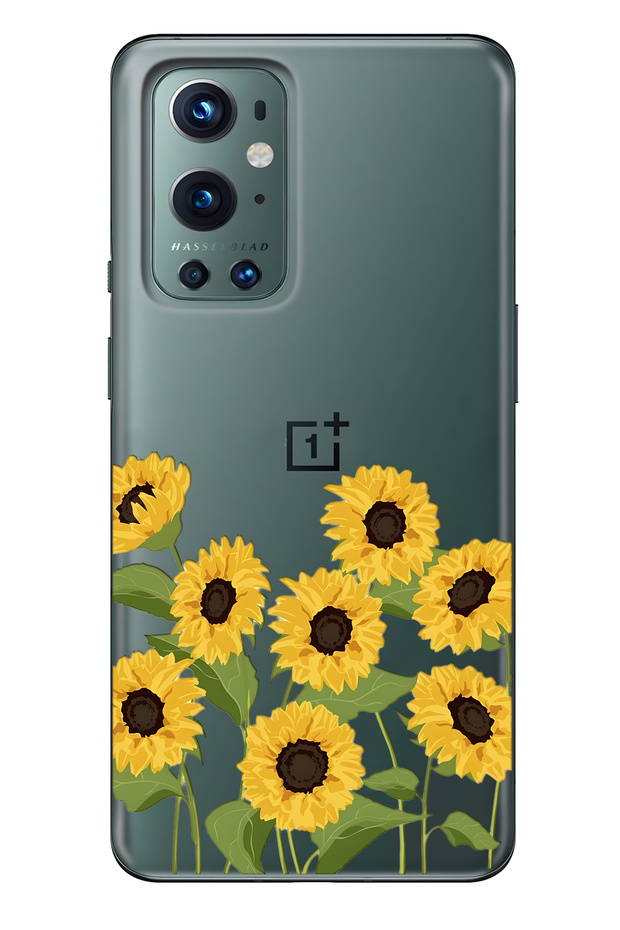 حافظة هاتف شفافة متوافقة مع One Plus 9 Pro من Sunflowers منقوش - 1