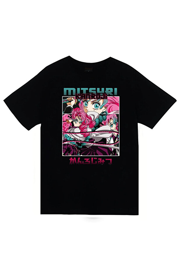 Demon Slayer - Mitsuri Kanroji - Anime Printed Unisex 100% Cotton Black T-Shirt