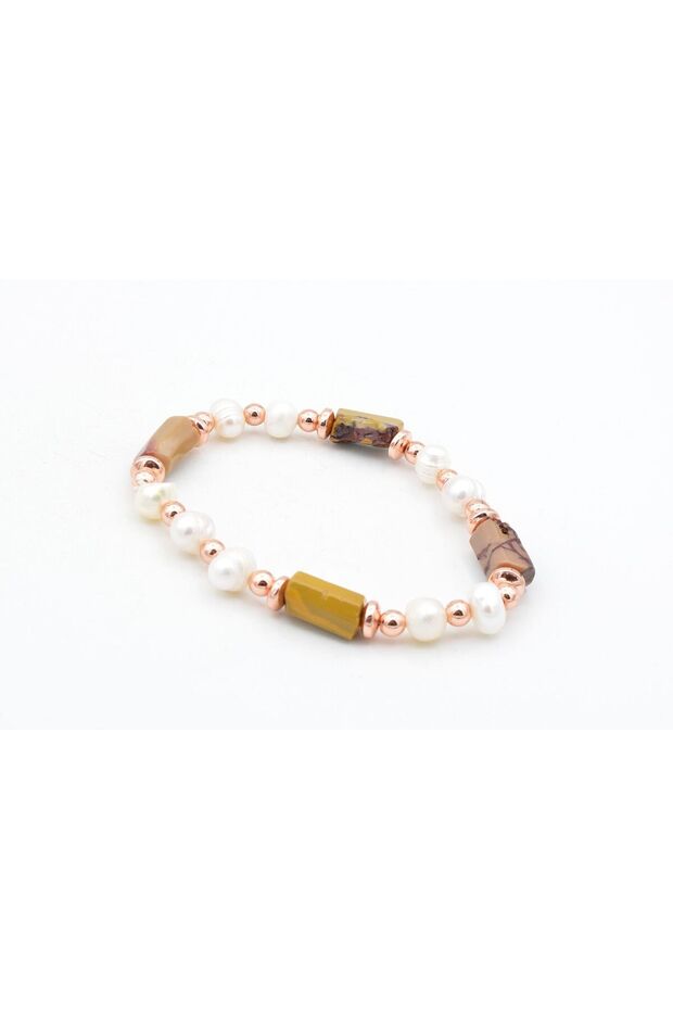 Genuine Natural Pearl and Jasper Stone Bracelet