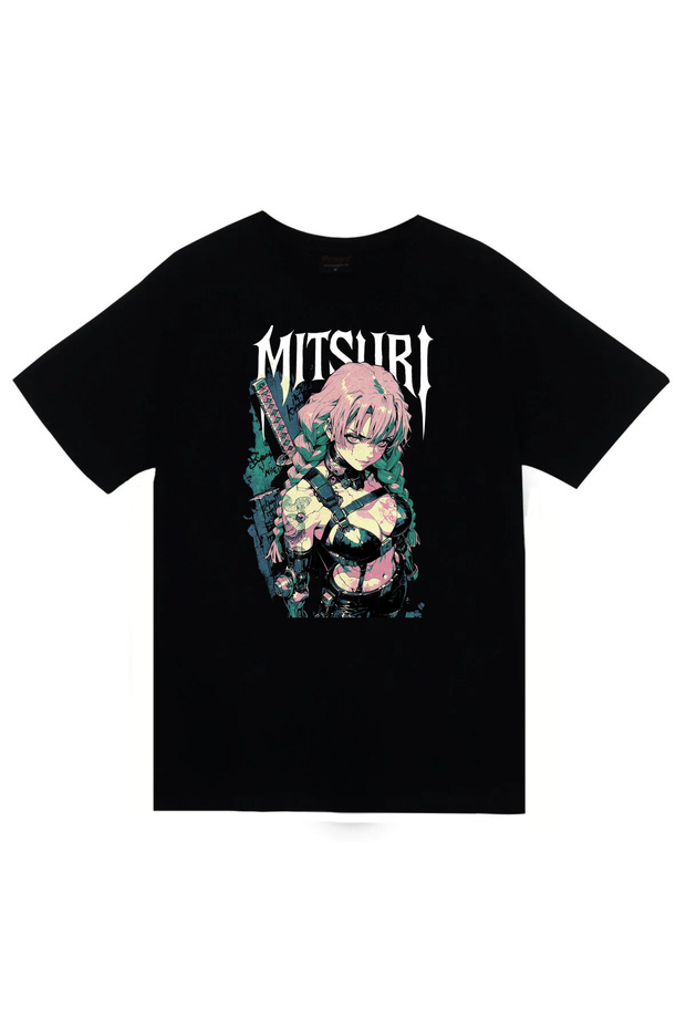 Demon Slayer - Mitsuri Kanroji - Anime Printed Unisex 100% Cotton Black T-Shirt