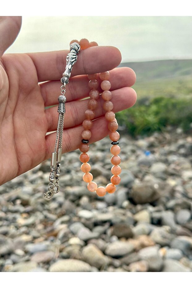 33 Pieces of Earth-Shaped Cut Sunstone Prayers Beads