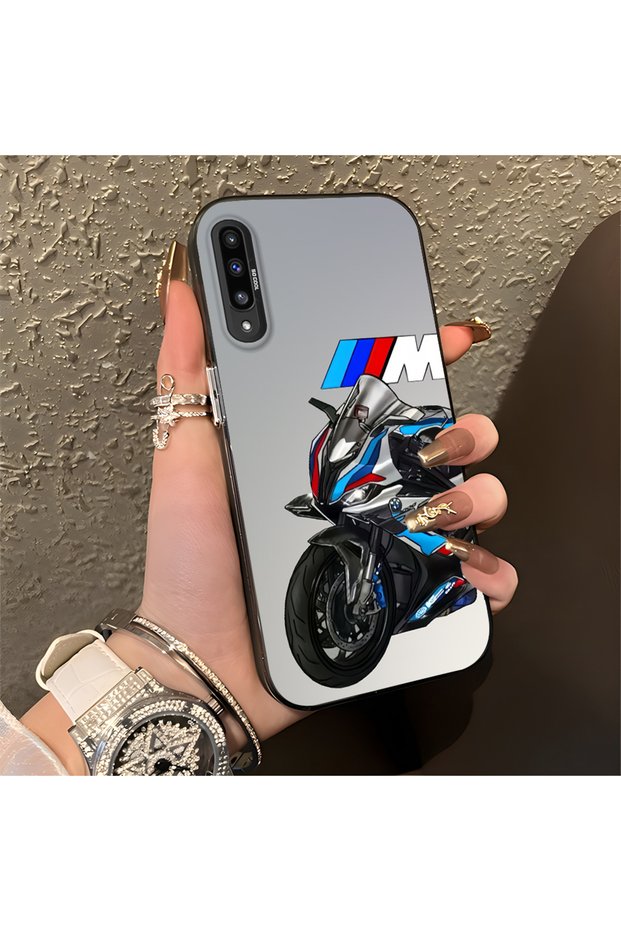 Samsung Galaxy A50 Compatible Silicone Edge Hard Back Anti-Fall Phone Case Motorcycle Patterned