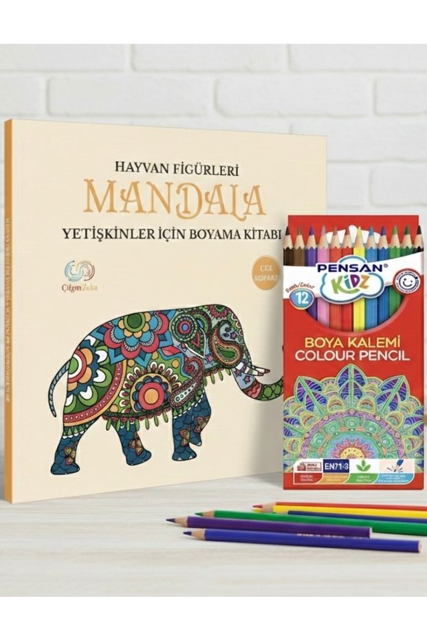 Coloring book for adults with 12 color crayons and animal figures as a gift