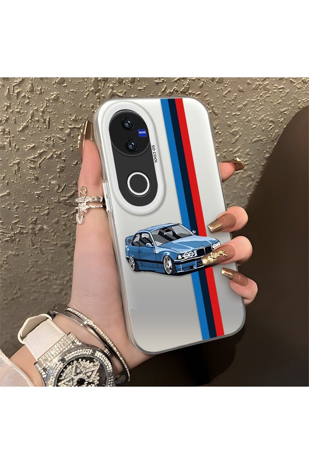 Vivo V50 Compatible Silicone Edge Hard Back Anti-Fall Phone Case Motorcycle Patterned
