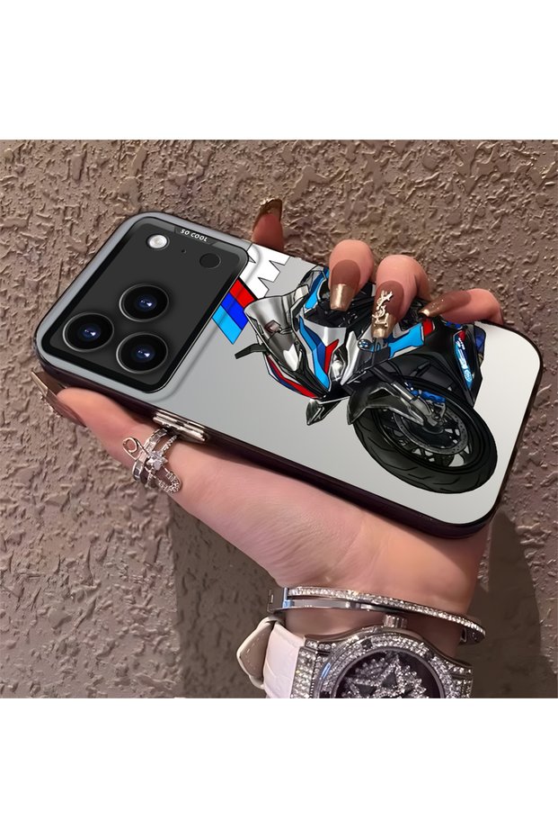 Motorcycle Patterned Silicone Edge Hard Back Anti Fall Phone Case Compatible with iPhone 17 Pro Max