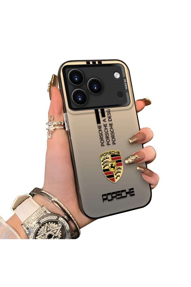 For iPhone 18 Pro Max Compatible Silicone Edge Hard Back Case Porsche Pattern Couple Phone Case