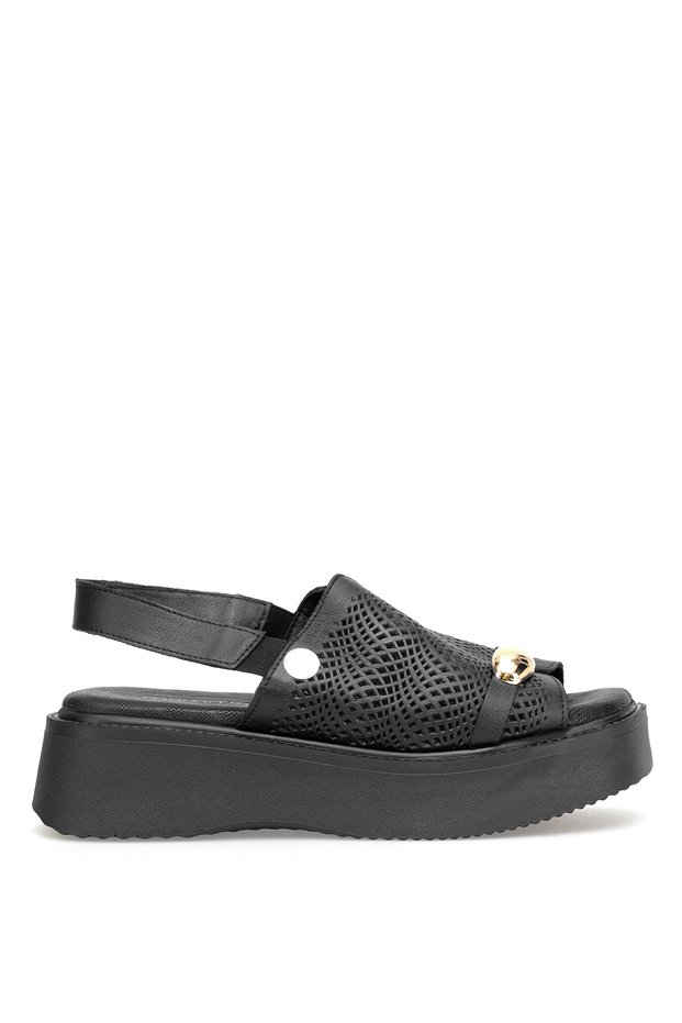 D26Ys-2920 Women's Genuine Leather Flat Sandals Black