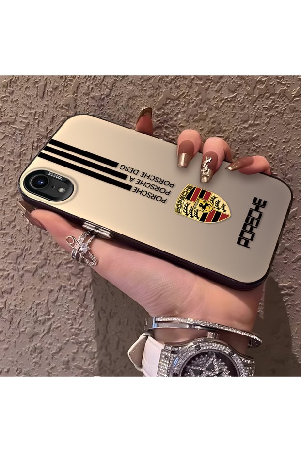Porsche Patterned Silicone Edge Hard Back Anti Fall Phone Case Compatible with iPhone Xr