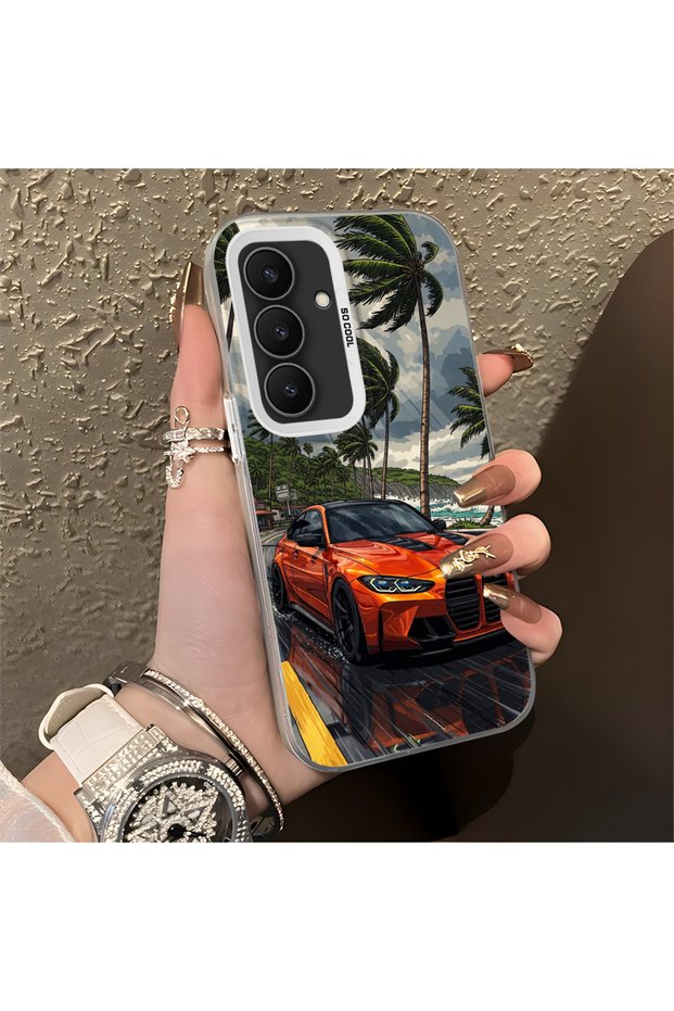 Samsung Galaxy S25 Fe Compatible Silicone Edge Hard Back Anti-Fall Case Classic Car