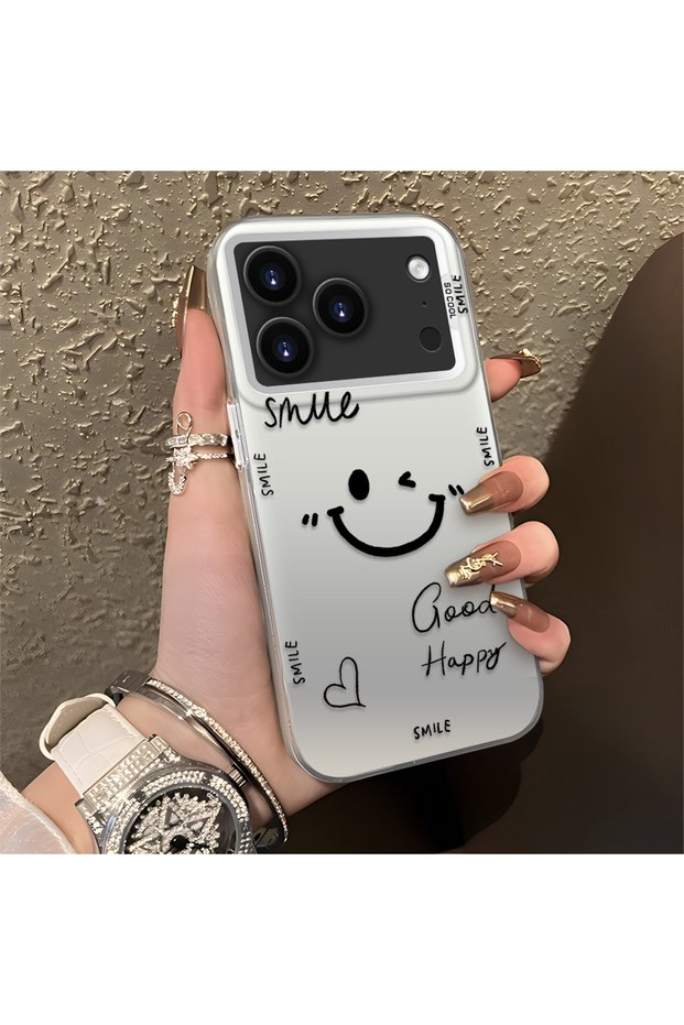 iPhone 17 Pro Compatible Silicone Edge Hard Back Anti-Fall Phone Case Smile Patterned