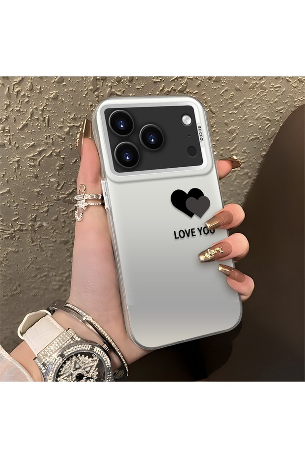 iPhone 17/18 Pro Max Compatible Heart Patterned Silicone Edge Hard Back Anti-Fall Phone Case