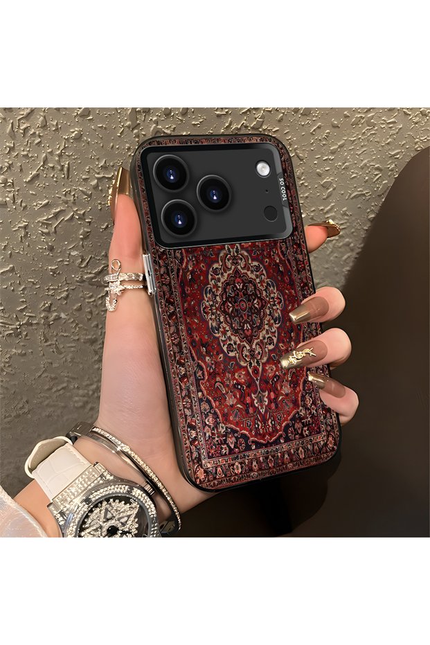 iPhone 17 Pro Compatible Kilim Rug Patterned Silicone Edge Hard Back Anti-Fall Phone Case