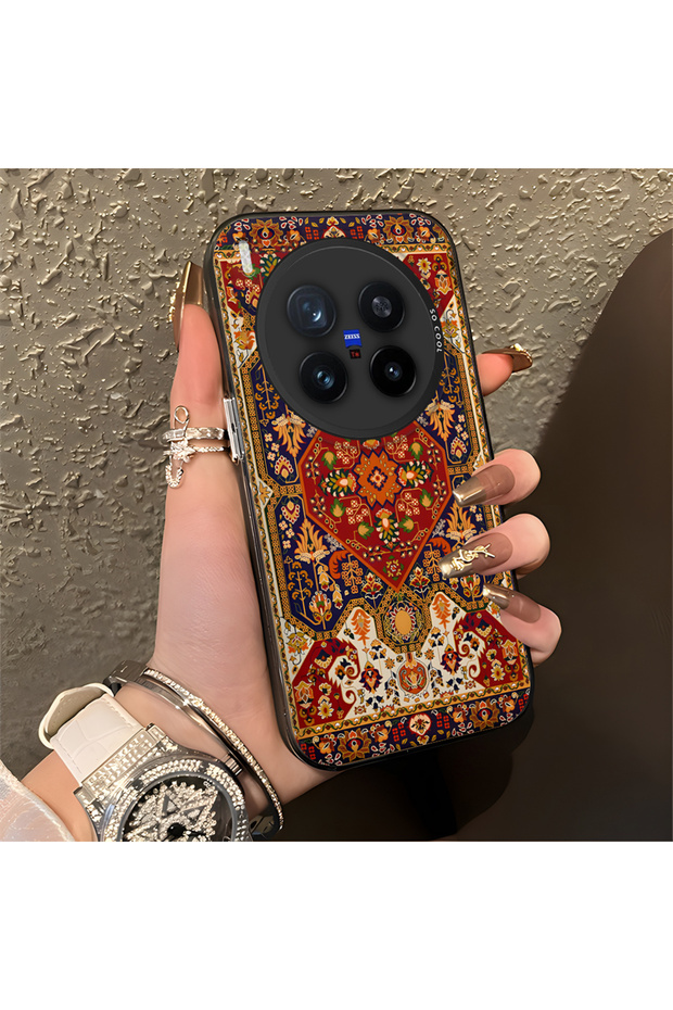 Vivo X300 Pro Compatible Silicone Edge Hard Back Anti-Fall Phone Case Vintage Rug Patterned