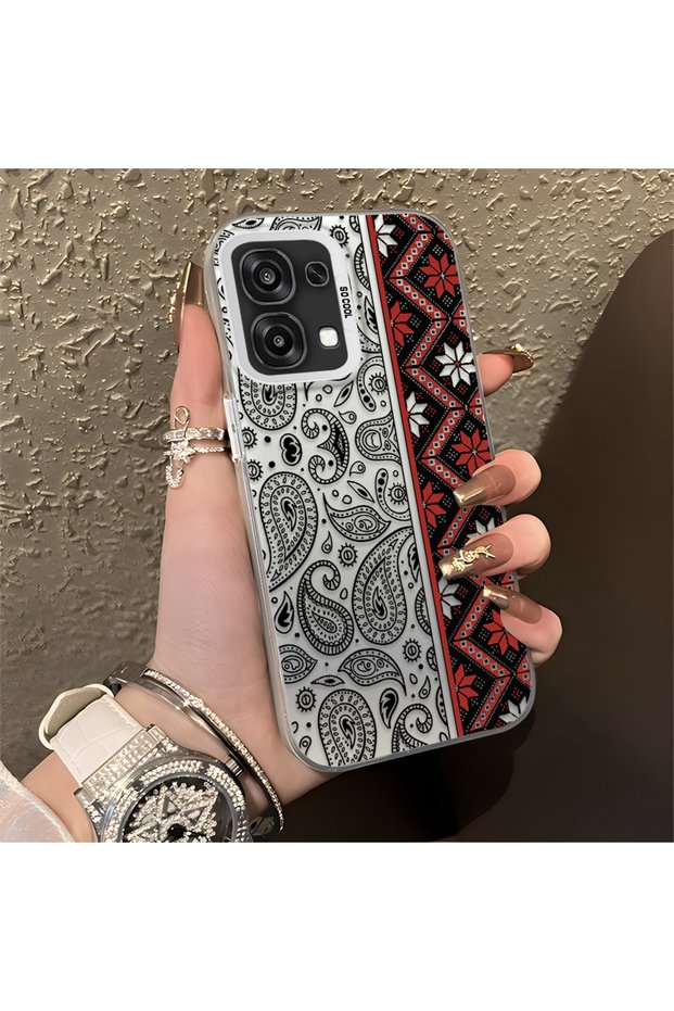 Oppo A6 Pro 5g Compatible Kilim Rug Patterned Silicone Edge Hard Back Anti-Fall Phone Case