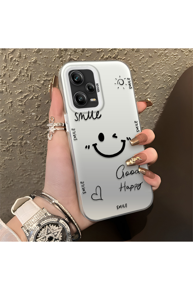 Redmi Note 12 Pro 5g Compatible Silicone Edge Hard Back Anti-Fall Phone Case Smile Patterned