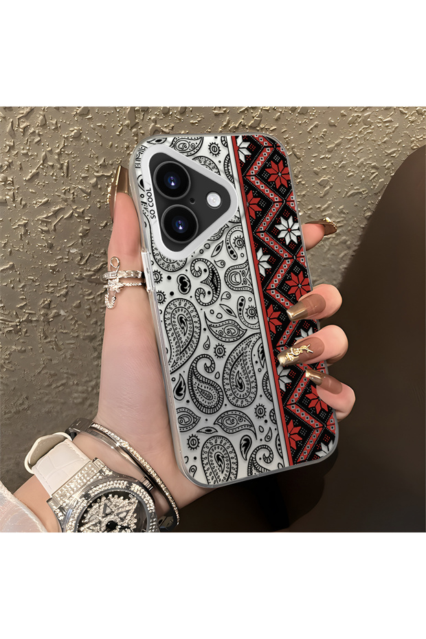 iPhone 17 Compatible Kilim Rug Patterned Silicone Edge Hard Back Anti-Fall Phone Case