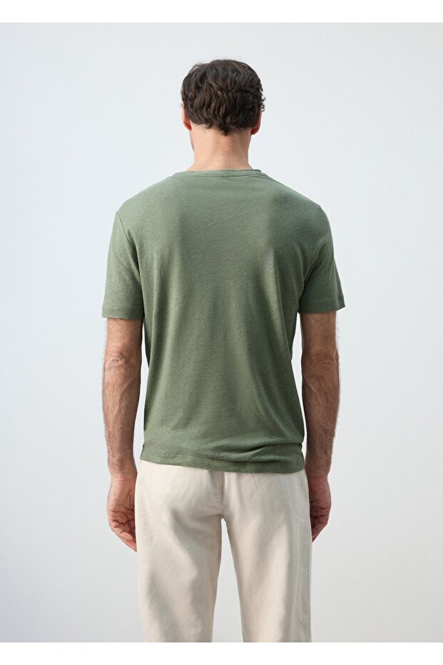 Slim fit keten tişört - 4