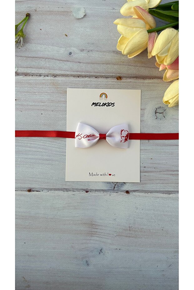 Ataturk Printed White-Red Ribbon Boy's Bow Tie April 23, October 29, May 19