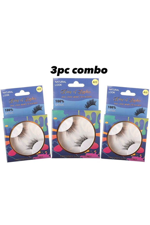 3-Piece Faux Mink Eyelashes Light Wispy Volume Lightweight Reusable Lash Set A11