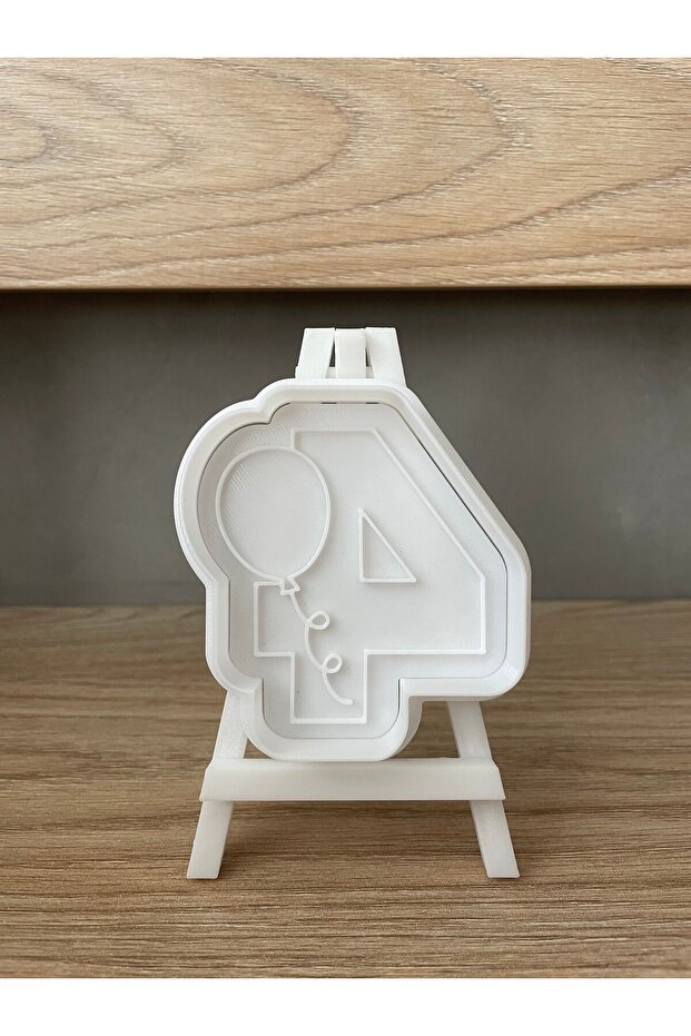 4 Year Old Birthday Cookie Mold and Stamp - Number 4 with Balloon
