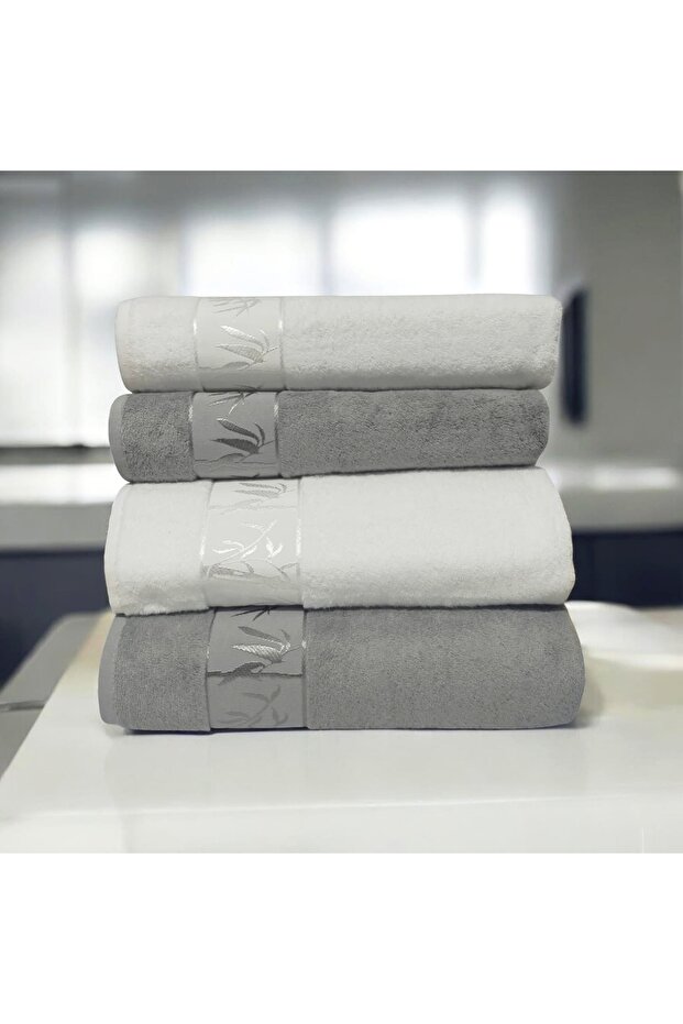 Bamboo 4-Piece Boxed Bathroom Set 2 Pieces 50X90 and 2 Pieces 90X150 cm 70% Bamboo 30% Cotton
