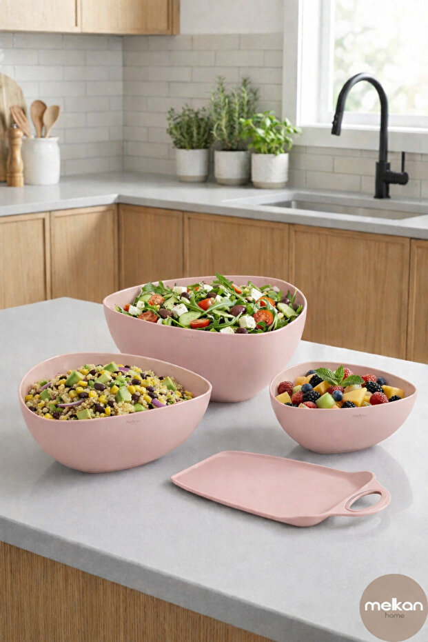 4 Piece Practical Preparation and Presentation Set - Bowls | 3 Size Mixing Bowl & Cutting Board Set Powder