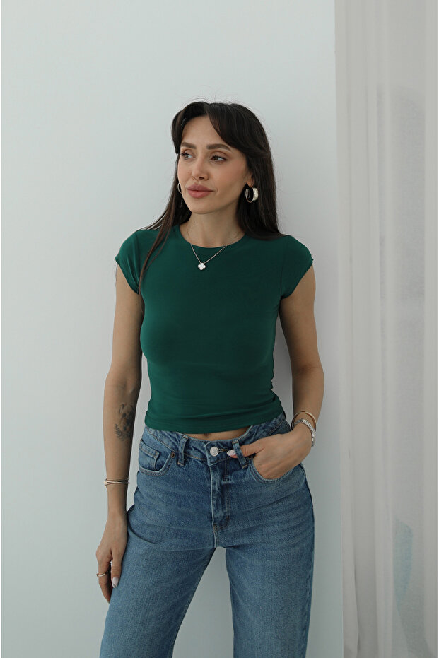 Yeşil Raye Kısa Kollu Basic Bluz - 3