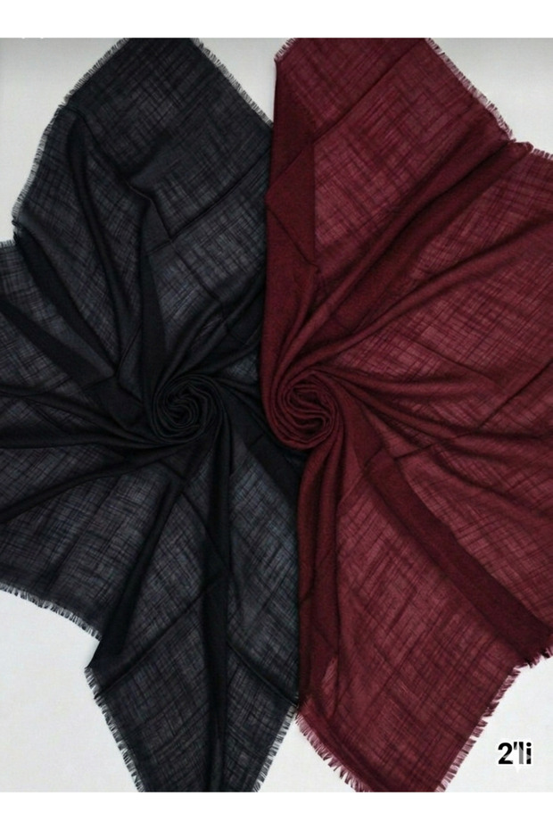 2-piece flamed Cotton non-sweat 4-season usable 100x100 cm black and burgundy colored scarf