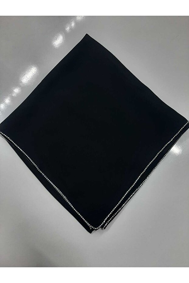 Luxury Stone-Embellished Square Black Scarf 105X105