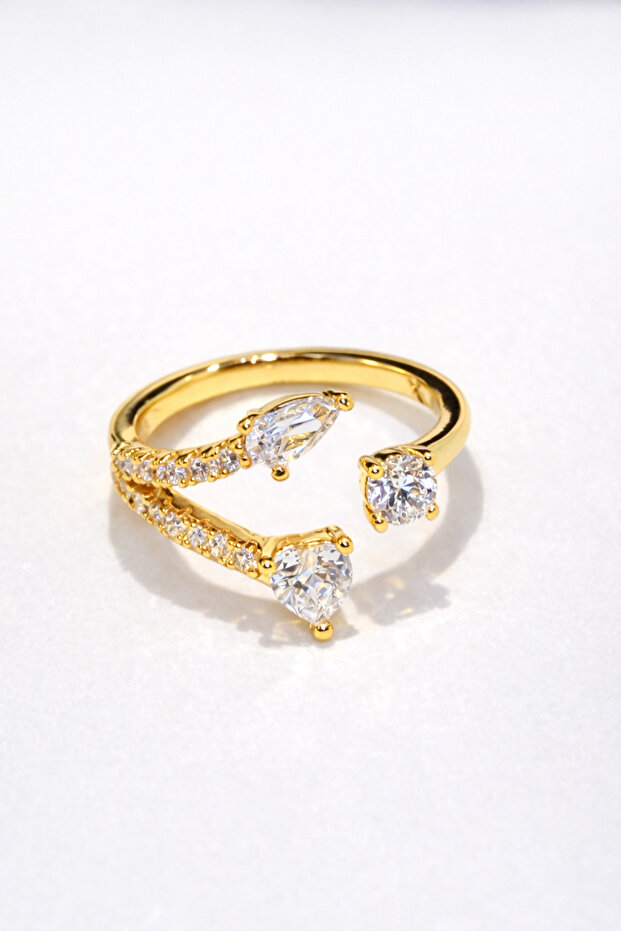 Drop and Marquise Cut Zircon Stone Gold Ring – Adjustable and Sparkling Design Lrn047