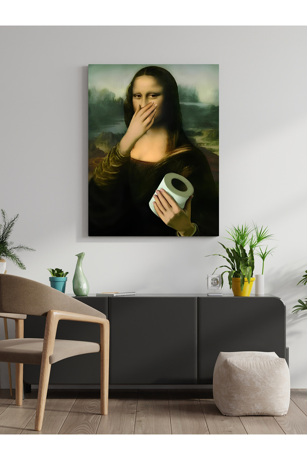 Monalisa Holding a Napkin Canvas Painting Home Office Kitchen Decoration Canvas Wall Painting