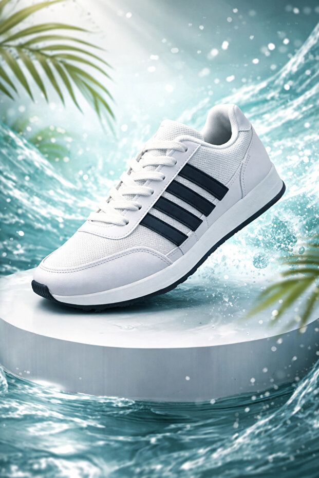 Unisex Black and White Breathable Lace-Up Sneakers