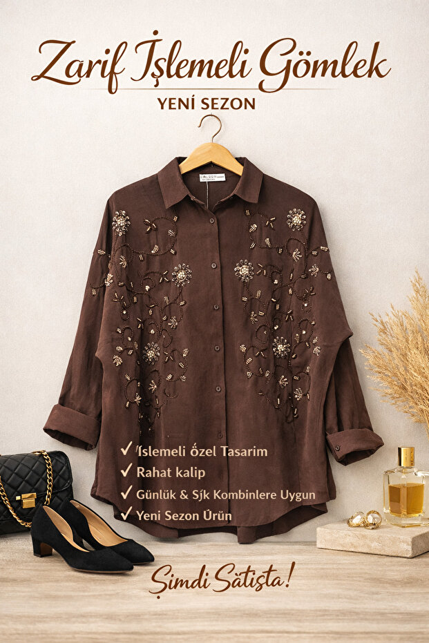Zarif İşlemeli Gömlek - 1