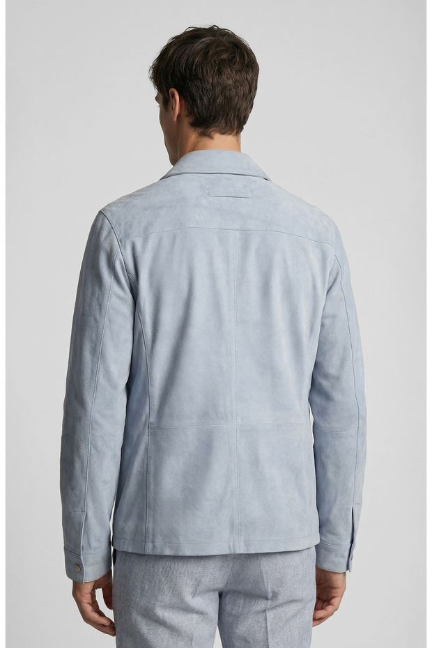 Mavi Çıtçıtlı Süet Deri Mont - 3