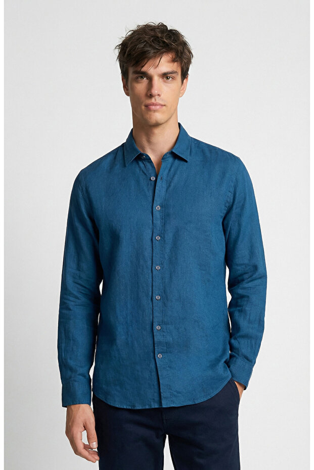 Petrol Keten Gömlek - 1
