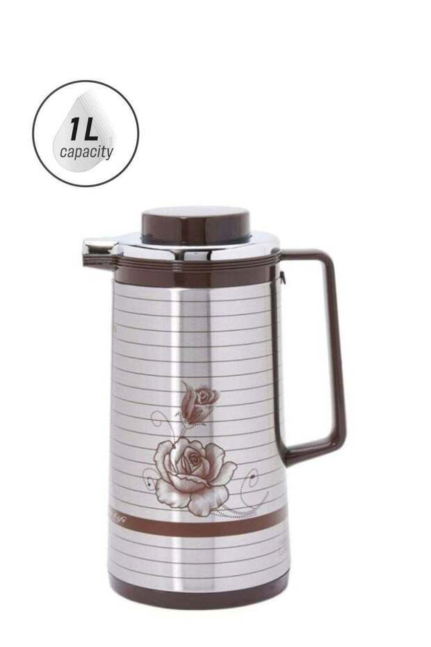 Printed Steel Flask With Handle 1L Silver/Brown