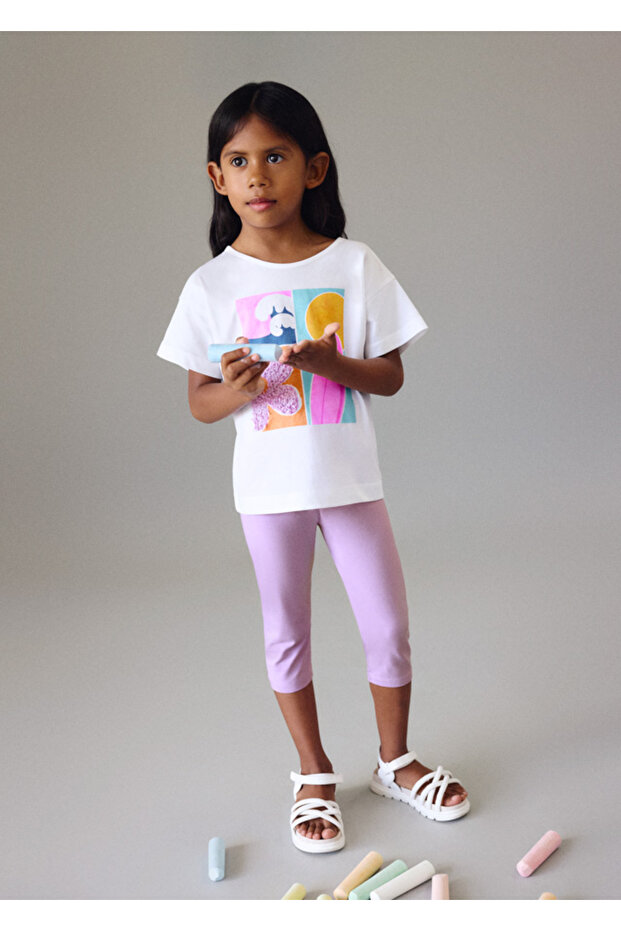 Girl's Printed T-Shirt Capri Leggings Set 3732