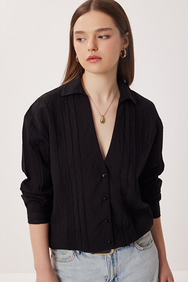 Oversized Embroidered D Woven Shirt Ldz0062 Black