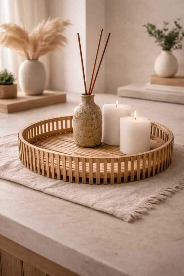 Bamboo Decorative Bohemian Tray -Candle Holder