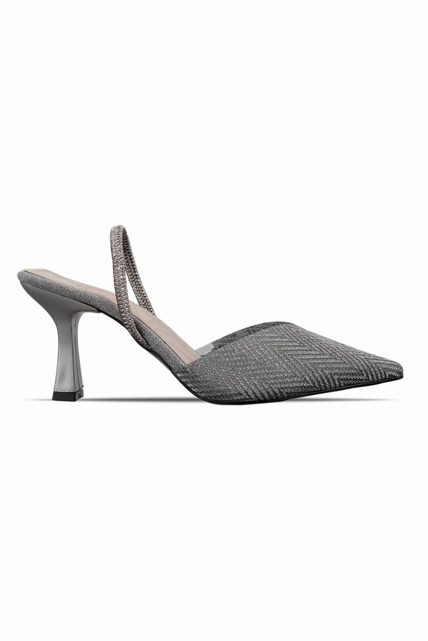 Agnes Women's Glittery Pointed Toe with Elastic Back Heeled Shoes B4019