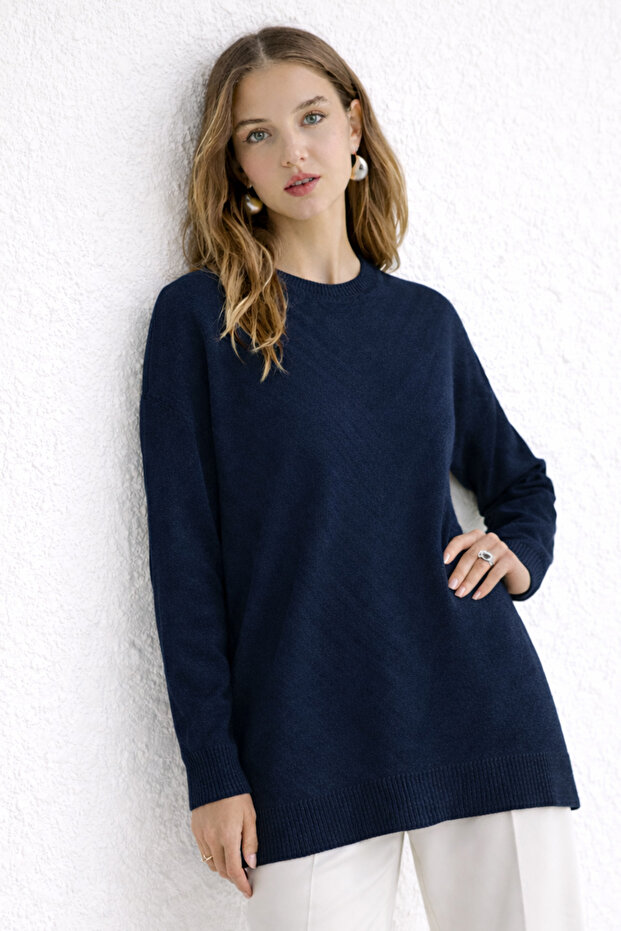 Patterned Tesettür Tunik N3192 Navy Blue