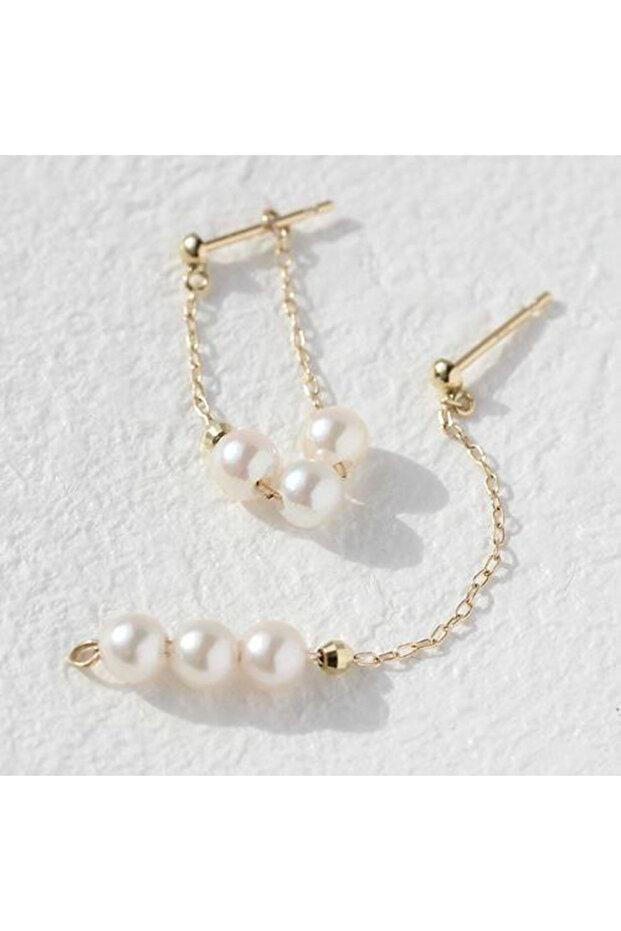 Gold Color Pearl Chain Detailed Earrings