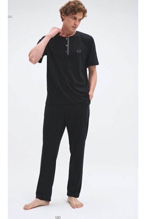 100% Cotton Piece Short Sleeve Men's Pajama Set Wide Size Option