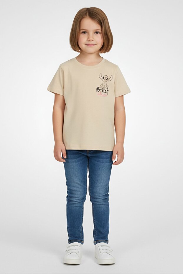 Toddlers Girl Short Sleeve Graphic Top, Light Tan