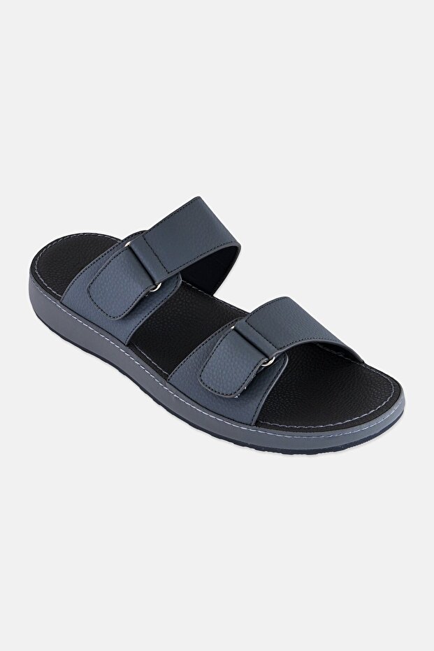 Men Slip On Two Strap Arabic Sandals, Dark Grey