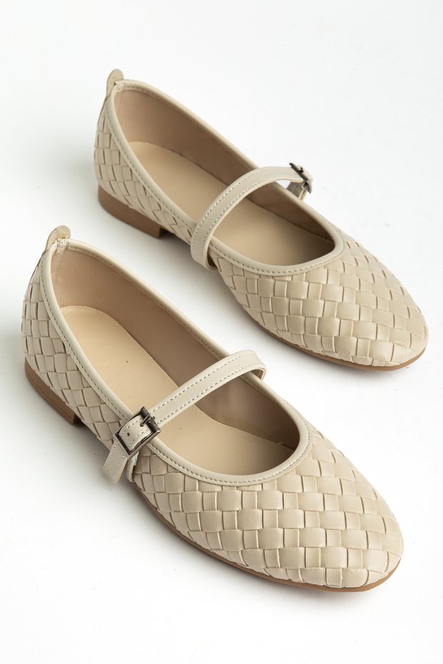 Beige Skin Women's Knitted Detail Daily Ballet Flats