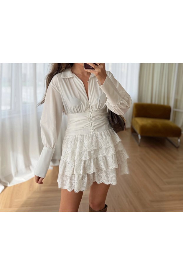 Guipure Skirted Women's Mini Dress White