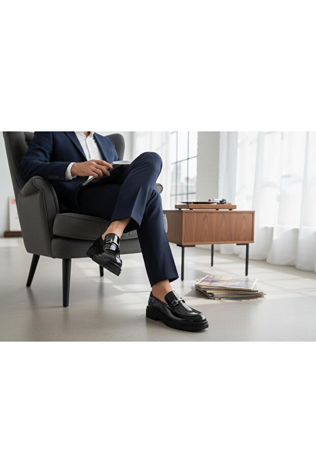Byk Ata 415 Black Patent Leather Comfortable Stylish Men's Loafer
