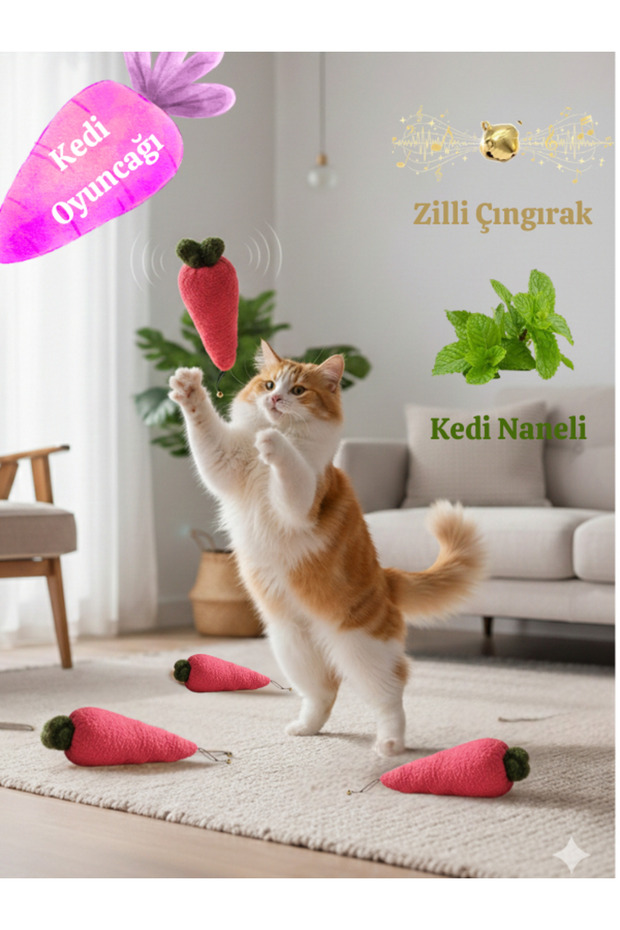 Cat Toy with Bell, Catnip and Plush Rattles, Teeth Cleaner and Stress Reducer