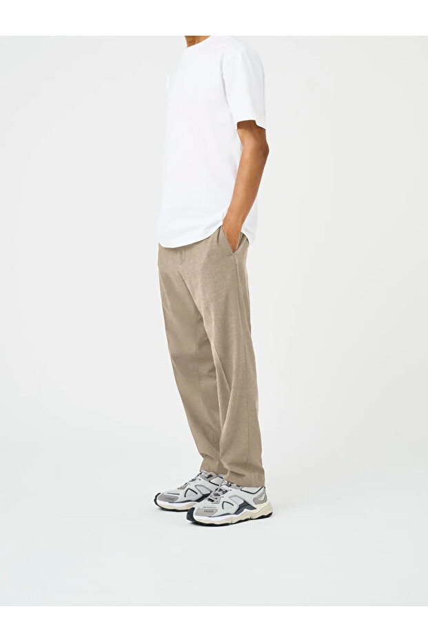 Men's Chino Side Ruched Cream Trousers - 22035160